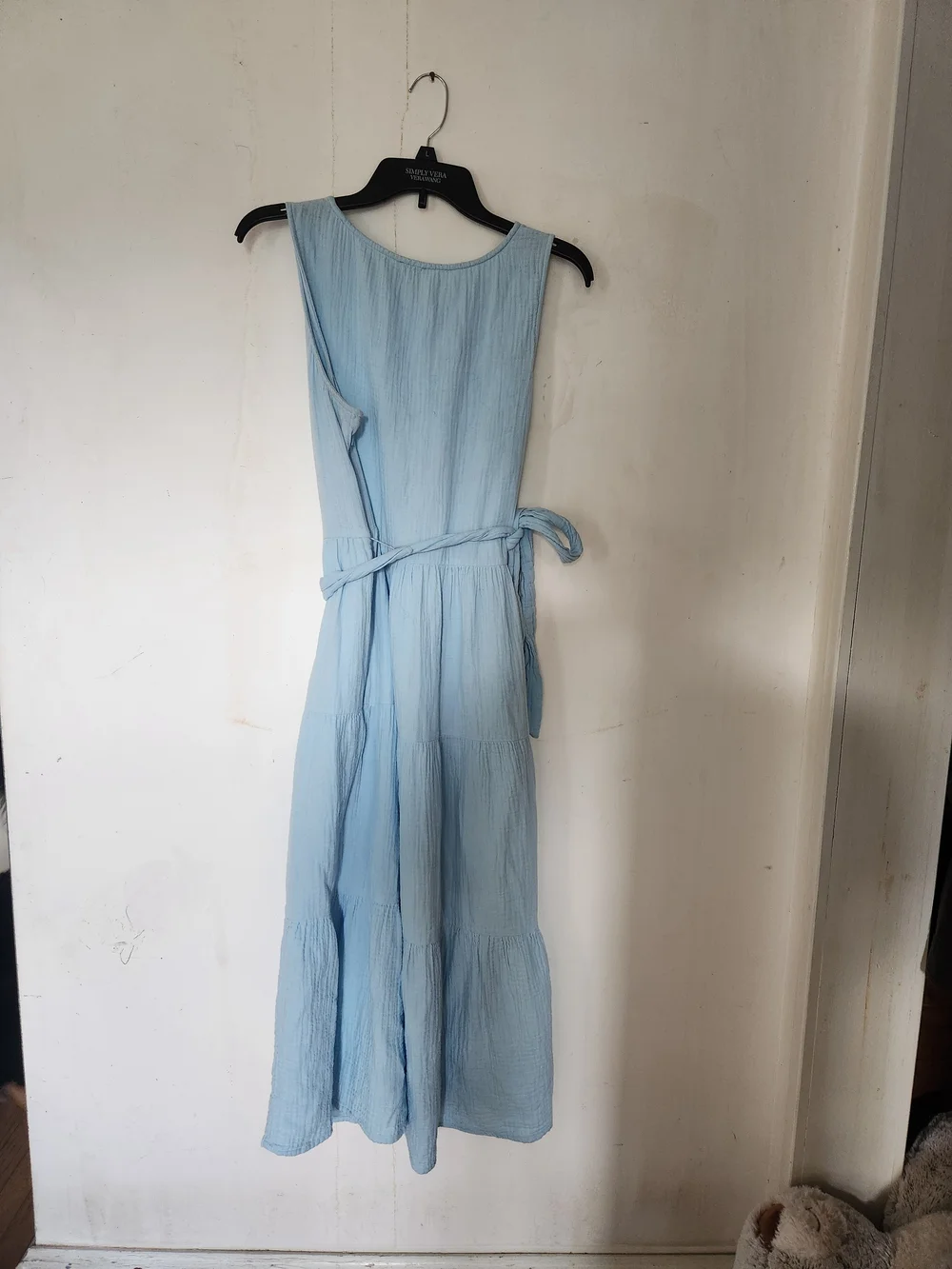 💕5/$25 J Crew Sleeveless Light Blue Tiered Midi Dress with Waist Tie
